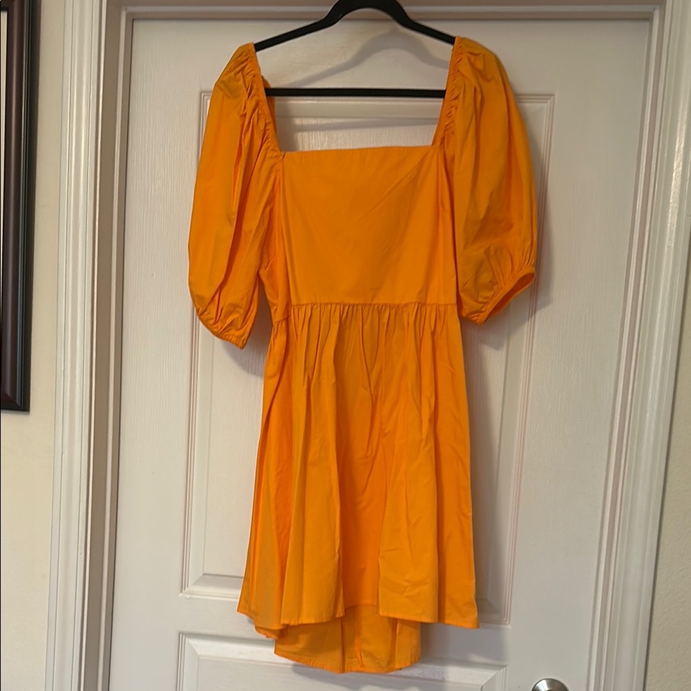 Orange Puff Sleeve Dress